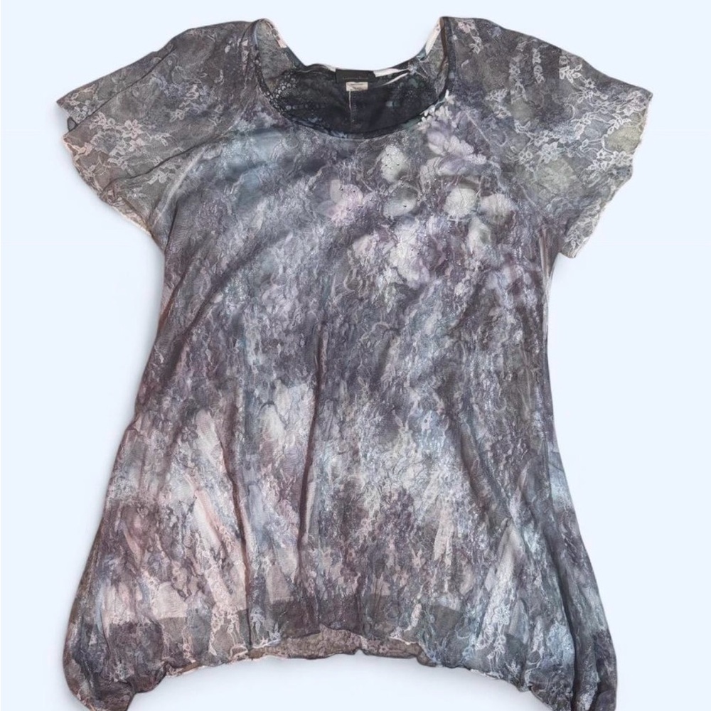 Y2K mesh layered top floral/tie-dye beading